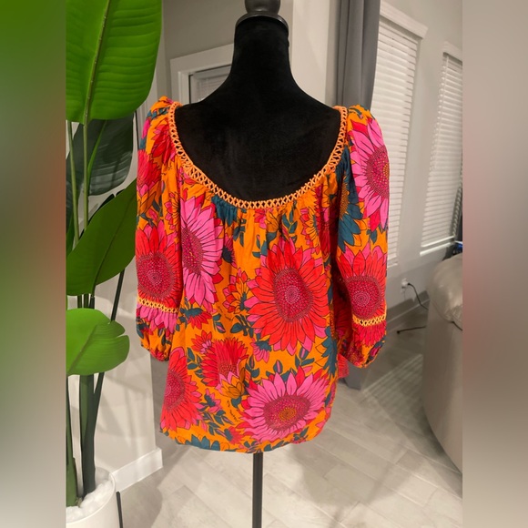 COPY - Anthropologie Farm Rio Lace Inset Peasant Blouse L - Picture 4 of 7